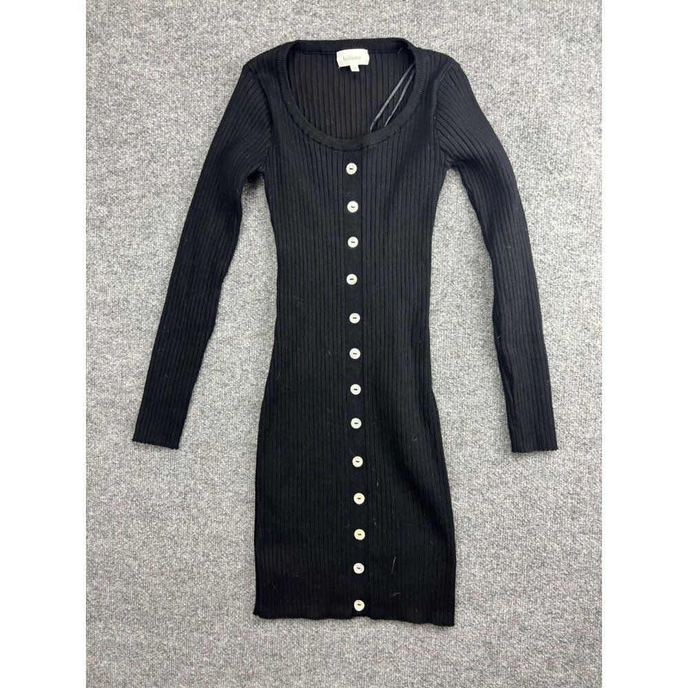 Bohme Sweater Dress Womens Small Black Ribbed‎ Button Front Long Sleeve Bodycon